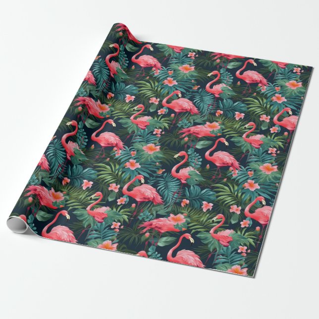 Tropisk Flamingo Presentpapper (Utrullad)
