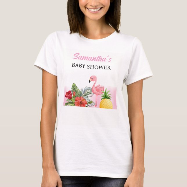 Tropisk Flamingo Rosa Baby Shower T Shirt (Framsida)