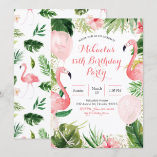Tropisk flamingo Rosa Blegon Birthday Inbjudningar