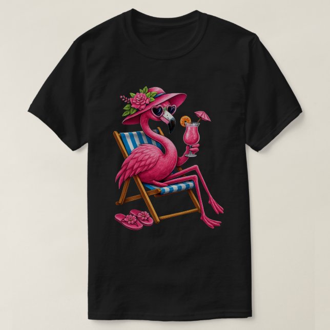 Tropisk flamingo som vilar i solstol t shirt (Design framsida)