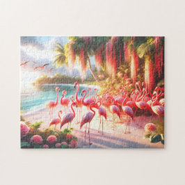 Tropisk Flamingo Strand Paradis Semester Present Pussel