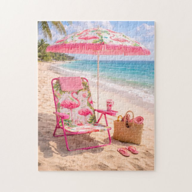 Tropisk Flamingo-temat Strandstol & Parasoll Pussel (Vertikal)