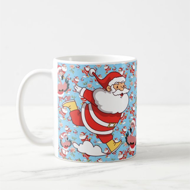 Tropisk Flamingo Tomte Julmönster Kaffemugg (Vänster)