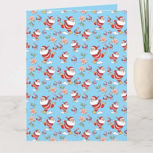 Tropisk Flamingo Tomte Julmönster Kort (Framsida)