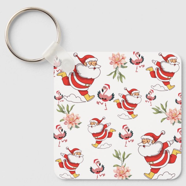 Tropisk Flamingo Tomte Julmönster Nyckelring (Framsida)