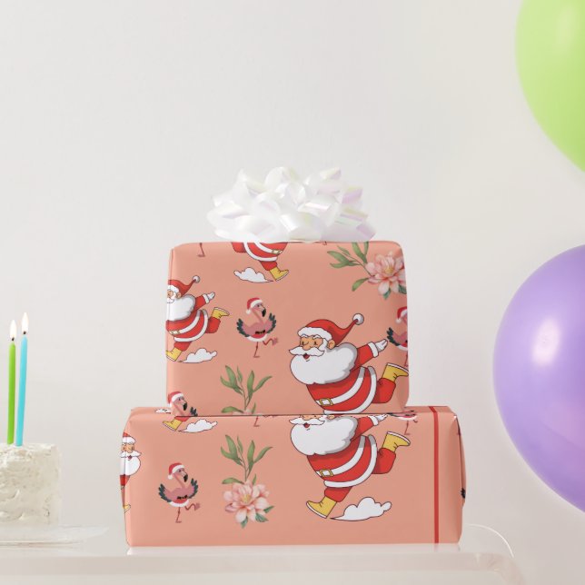 Tropisk Flamingo Tomte Julmönster Presentpapper (Festgåvor)