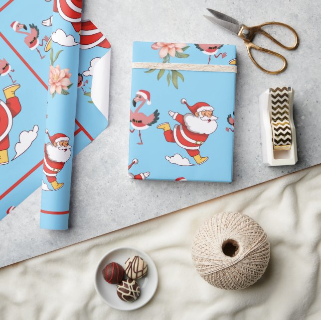 Tropisk Flamingo Tomte Julmönster Presentpapper (Hantverk)