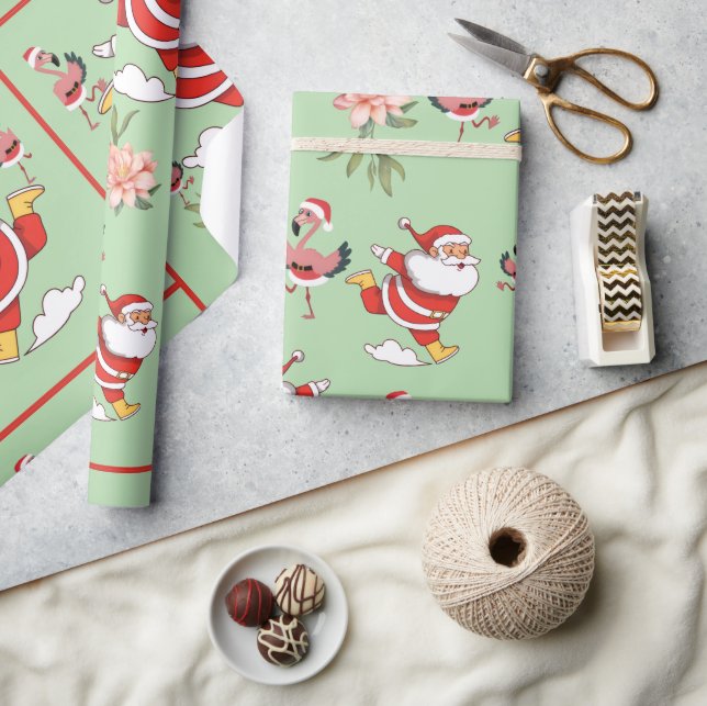 Tropisk Flamingo Tomte Julmönster Presentpapper (Hantverk)