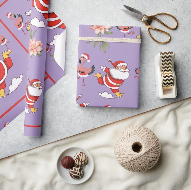 Tropisk Flamingo Tomte Julmönster Presentpapper (Hantverk)