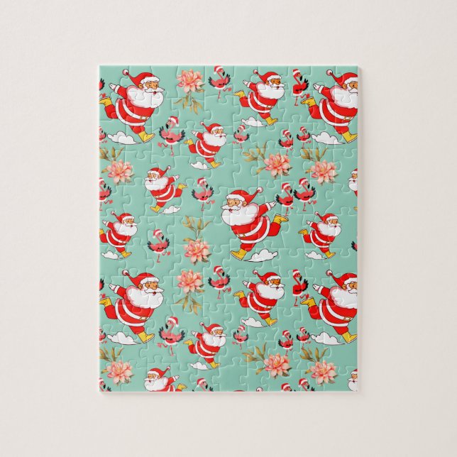 Tropisk Flamingo Tomte Julmönster Pussel (Vertikal)