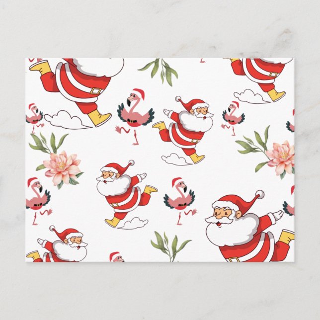 Tropisk Flamingo Tomte Julmönster Vykort (Framsida)