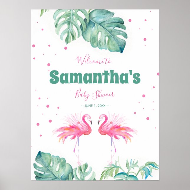 Tropisk Flamingo Välkomstfestskylt Poster (Framsidan)