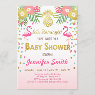 Tropisk Flamingobaby showerinbjudan Inbjudningar