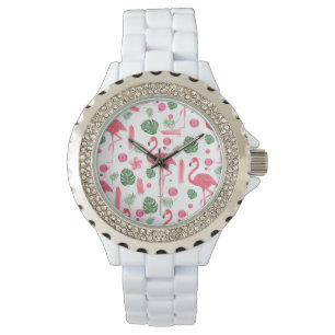 Tropisk flamingoblommigt för elegant rosa armbandsur