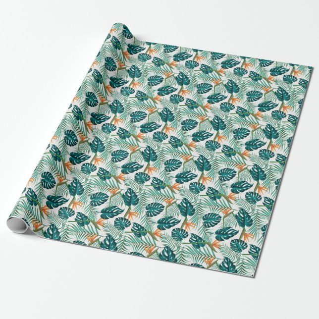 Tropisk Flora: Blommigt Sömlös design Presentpapper (Utrullad)