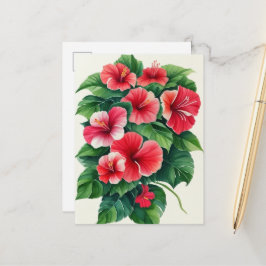 Tropisk Flora Ljus Röd Hibiskus Vykort