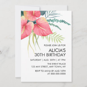 Tropisk Flora Rosa Anthurium & Monstera Birthday Inbjudningar
