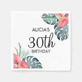 Tropisk Flora Rosa Anthurium & Monstera Birthday Pappersservett