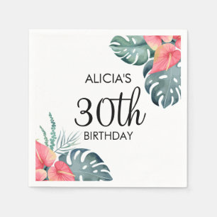 Tropisk Flora Rosa Anthurium & Monstera Birthday Pappersservett