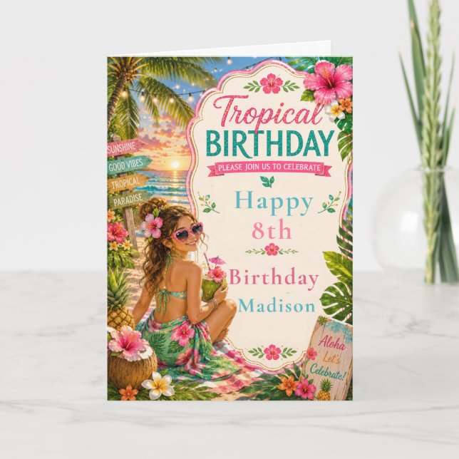 Tropisk Födelsedagsfest Kort (Framsida)