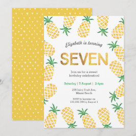 Tropisk födelsedagsinbjudan med ananas till 7-årsd inbjudningar