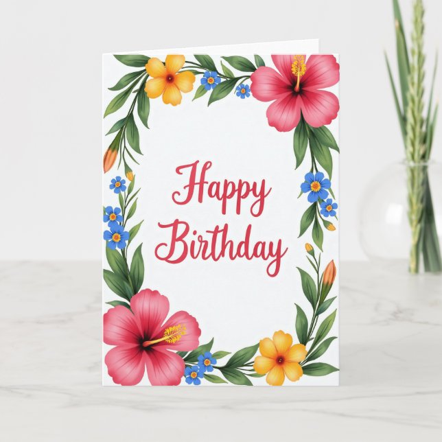 Tropisk födelsedagskort med blomning kort (Framsida)