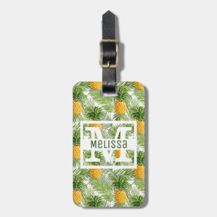 Tropisk för handflatanlöv- & ananas Monogram Bagagebricka