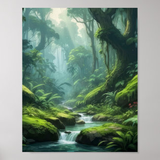 Tropisk Frodig Grön Lövverk Regnskog Poster