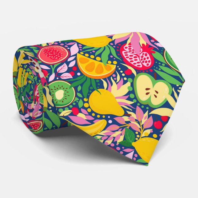 Tropisk Frukt  Akvarell Sommar Mönster Slips (Rullad)