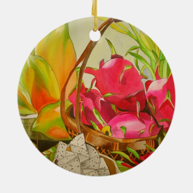 Tropisk frukt akvarell stilleben konst målar julgransprydnad keramik (Baksidan)