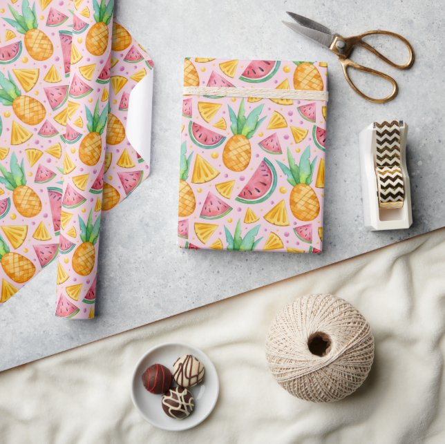 Tropisk frukt Ananas Vattenmelon Inpackningspapper Presentpapper (Hantverk)
