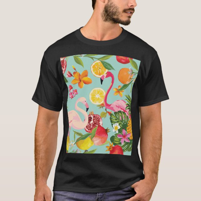 Tropisk frukt Flamingo Vintage Mönster T Shirt (Framsida)