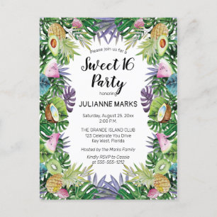Tropisk frukt   Greenery Summer Sweet 16 Party Inbjudan Vykort