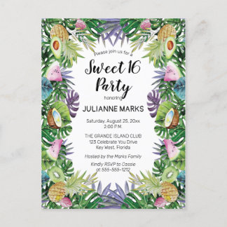 Tropisk frukt | Greenery Summer Sweet 16 Party Inbjudan Vykort
