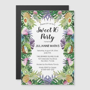Tropisk frukt Greenery Summer Sweet 16 Party Magnetisk Inbjudningskort