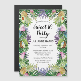 Tropisk frukt | Greenery Summer Sweet 16 Party Magnetisk Inbjudningskort