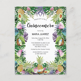 Tropisk frukt | Greenery Sunset Quinceañera Inbjudan Vykort