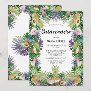 Tropisk frukt  Greenery Sunset Quinceañera Inbjudningar