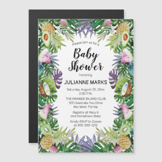 Tropisk frukt| Grey Summer Baby Shower Magnetisk Inbjudningskort