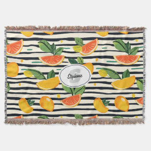 Tropisk frukt randig gul orange rosa och grön filt