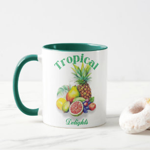 Tropisk fruktcollage på vit bakgrund mugg