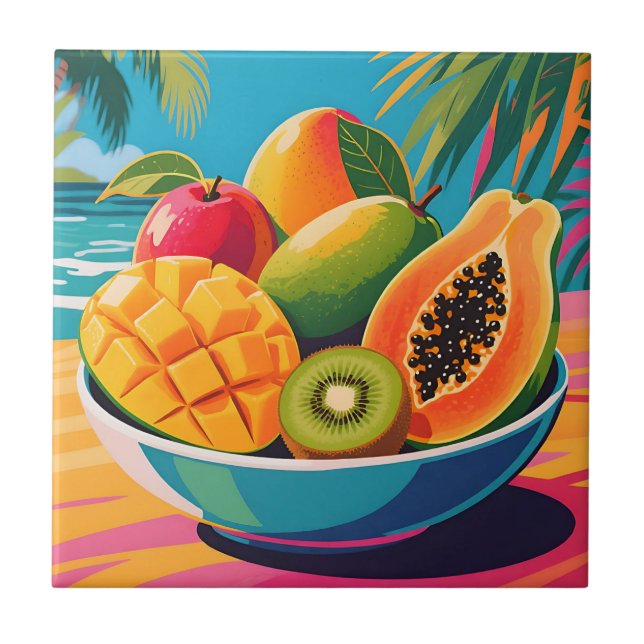 Tropisk Fruktfat Illustration Kakelplatta (Framsidan)