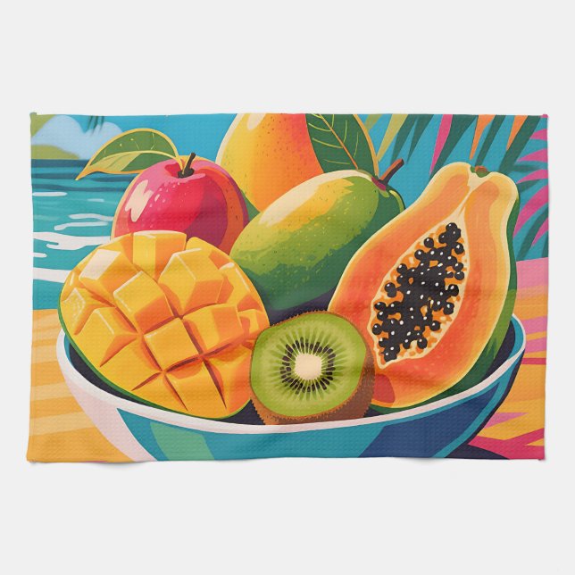 Tropisk Fruktfat Illustration Kökshandduk (Horisontell)