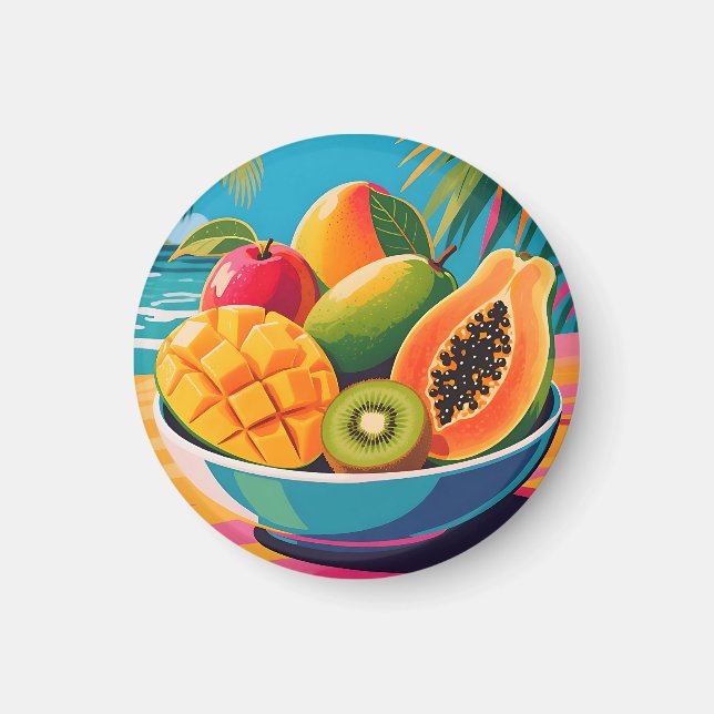 Tropisk Fruktfat Illustration Magnet (Framsidan)