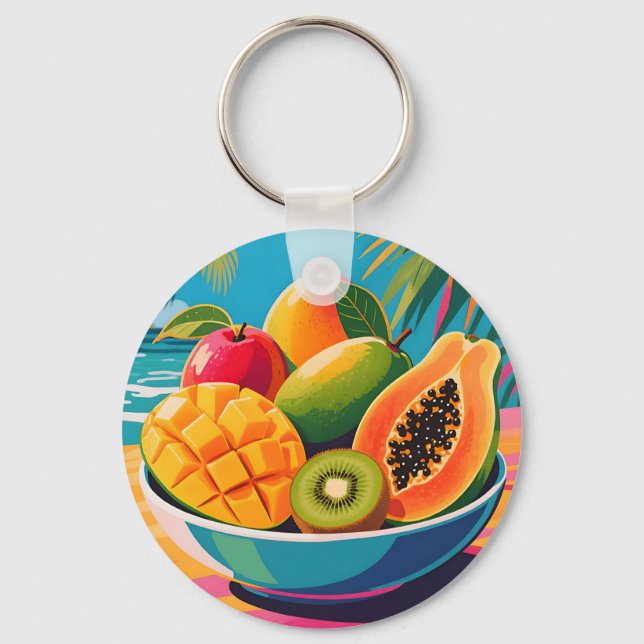 Tropisk Fruktfat Illustration Nyckelring (Framsida)