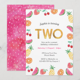 Tropisk fruktig Rosa Guld 2:a födelsedagsinbjudan Inbjudningar