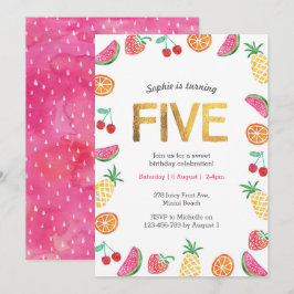 Tropisk fruktig Rosa Guld 5:e födelsedagsinbjudan Inbjudningar