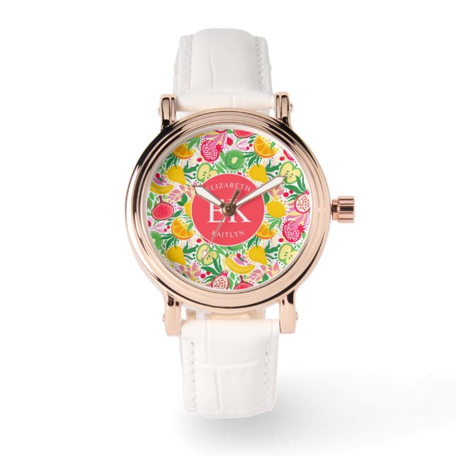 Tropisk fruktmonogram vattenfärg sommar mönster armbandsur (Framsida)