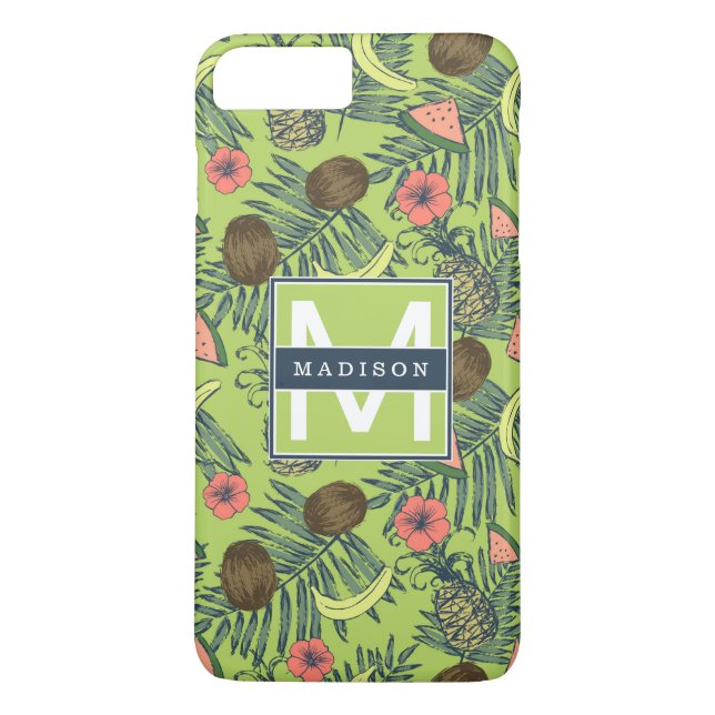 Tropisk fruktskiss på Grönt Mönster Case-Mate iPhone Skal (Baksida)