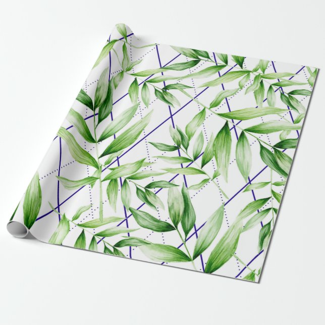 Tropisk geometrisk grönska presentpapper (Utrullad)